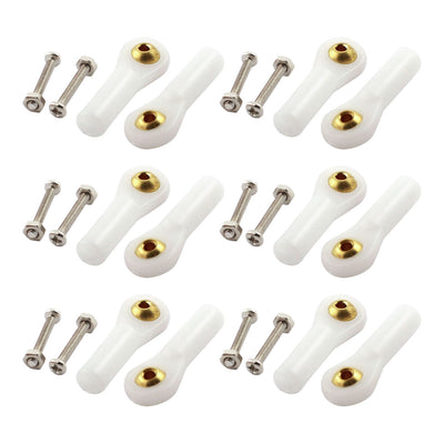 Harfington 12Pcs RC Car Boat White 2X27X3mm Rod End Metal Ball Head Buckle Joints Set w Screws