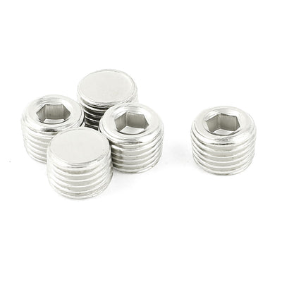 uxcell Uxcell 5pcs Silver Tone 1/4PT Male Thread Metal Hex Head Pipe Pneumatic Cap