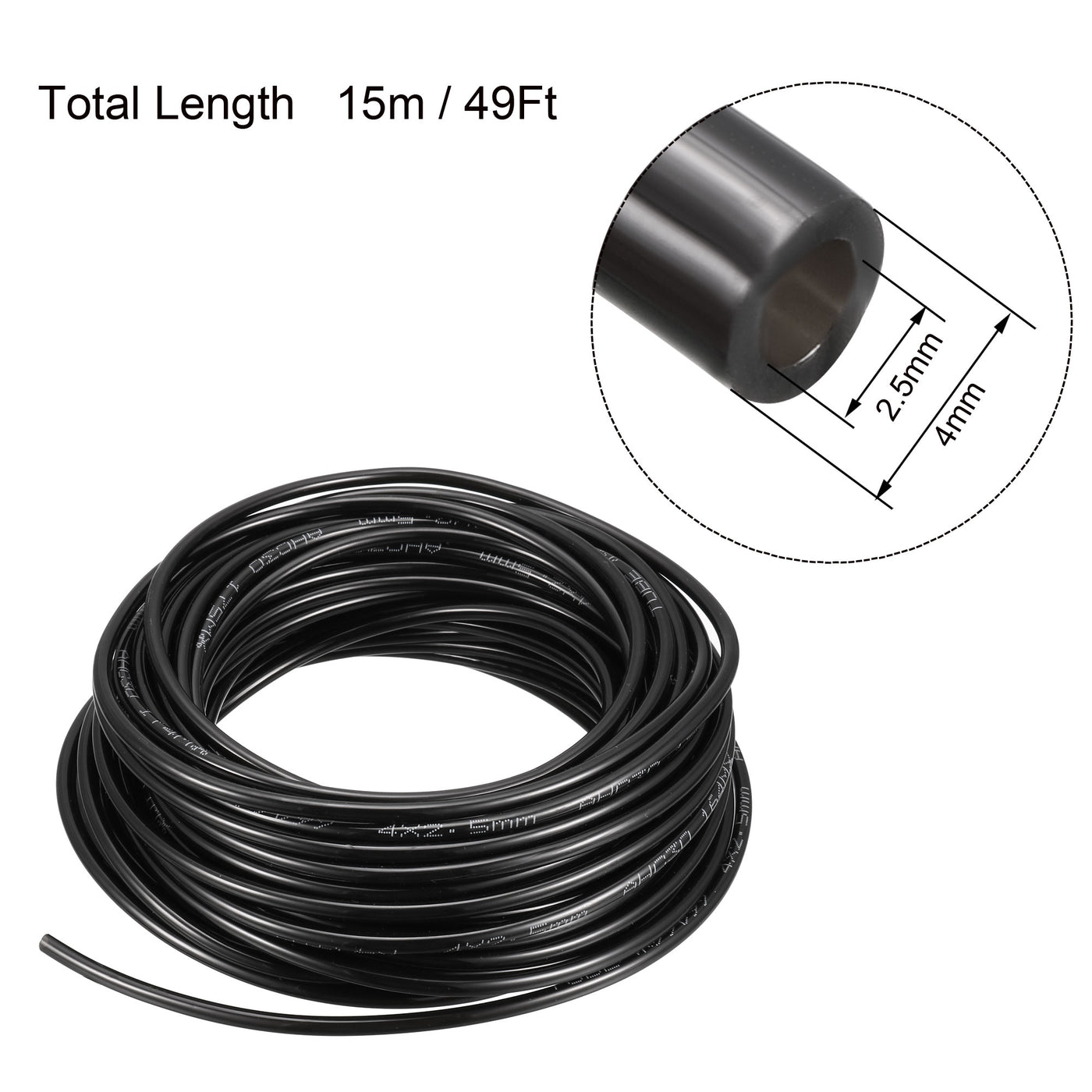 uxcell Uxcell Air Pneumatic Fitting Polyurethane Tube Black PU Hose Pipe 4mm x 2.5mm 15m 49ft