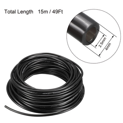 Harfington Uxcell Air Pneumatic Fitting Polyurethane Tube Black PU Hose Pipe 4mm x 2.5mm 15m 49ft