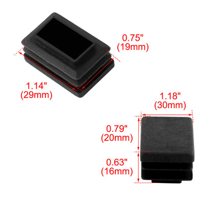 Harfington Uxcell 20 Pcs Plastic Rectangle End Caps 30mm x 20mm Ribbed Tubing Tube Inserts