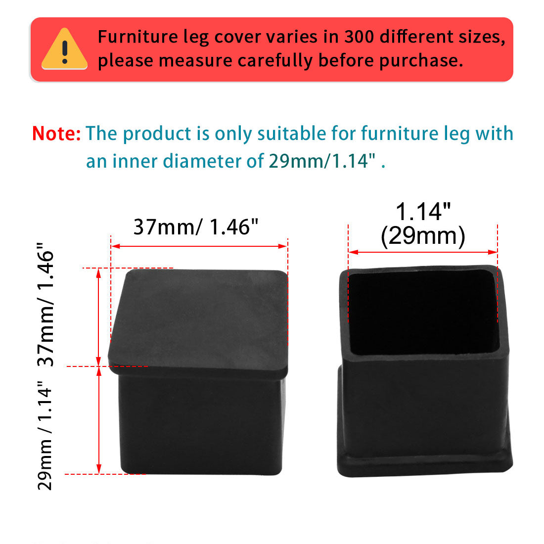 uxcell Uxcell 6 Pcs 30mm x 30mm Square Rubber Furniture Table Leg Foot Cover Holder Protector