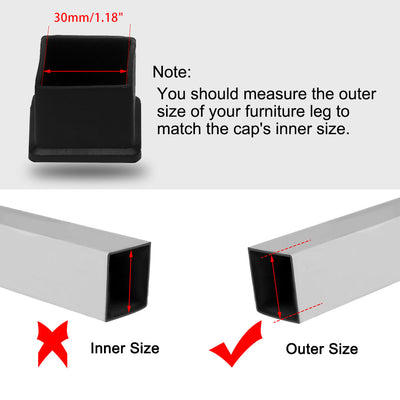 Harfington Uxcell 6 Pcs 30mm x 30mm Square Rubber Furniture Table Leg Foot Cover Holder Protector