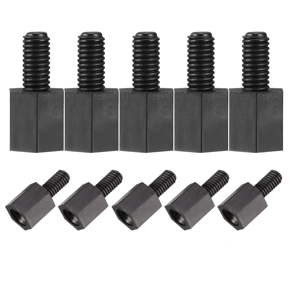 uxcell Uxcell 100Pcs M3 6mm+6mm Male to Female Screw Threaded Black Nylon Hex Standoff Spacer for PCB Motherboard