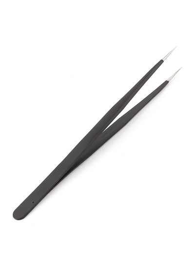 Harfington Uxcell 140mm 5.5" Long Black Metal Polished Needle Tip Straight Anti-static Tweezers Piler Manual Hand Tool