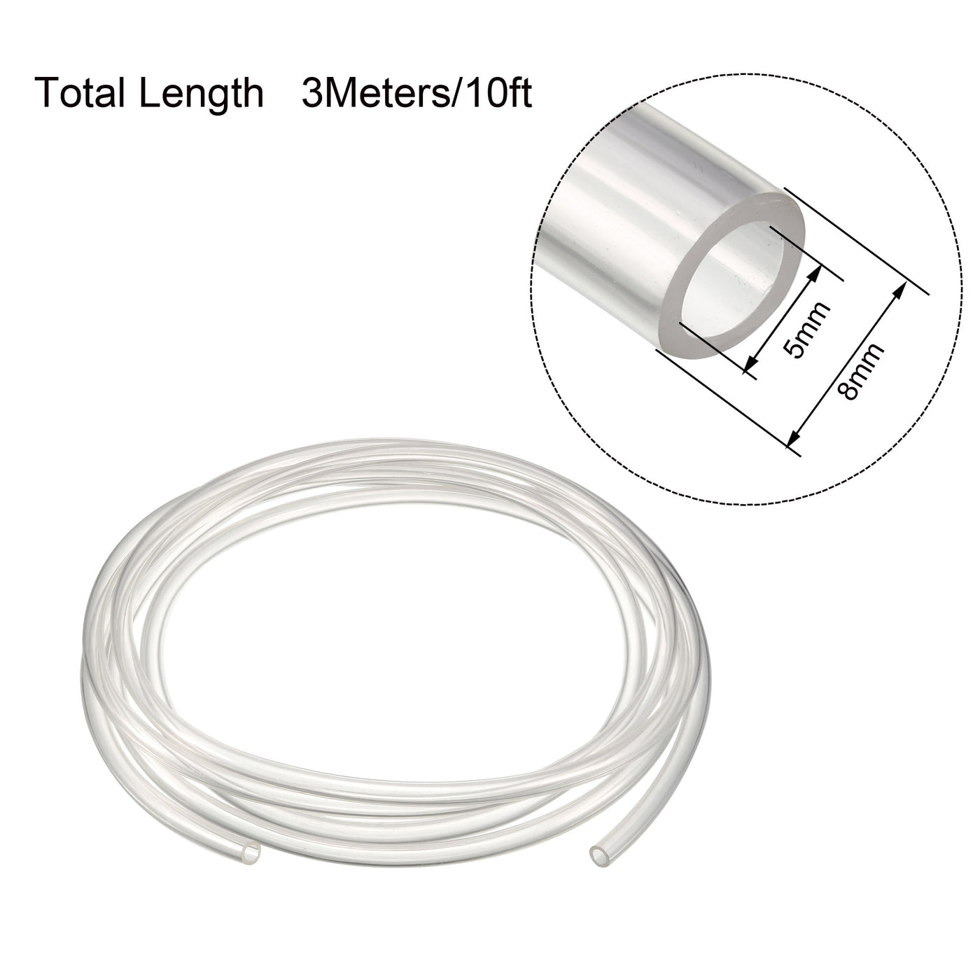 uxcell Uxcell 3Meters Length 8mm x 5mm Clear PU Polyurethane Flexible Tubing Pneumatic Pipe Tube Hose for Air Compressor