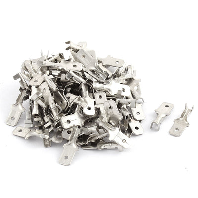 Harfington 100 Pcs 6.3mm Metal Male Electrical Spade Crimp Terminals Wiring Connectors 20mm Length