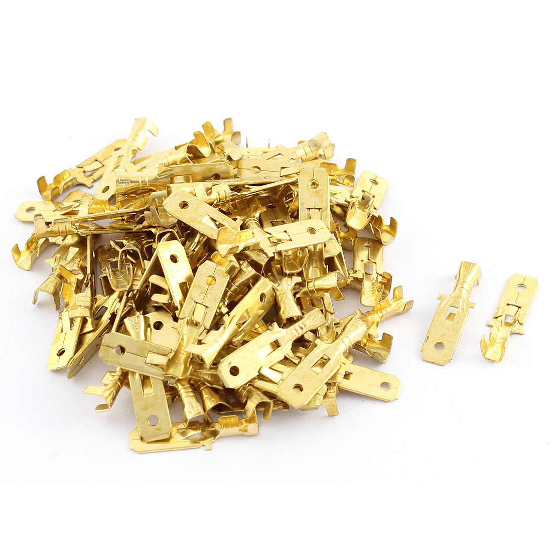 Harfington 100pcs 6.3mm 24mm Metal Male Brass Spade Crimp Terminals Wiring Connectors