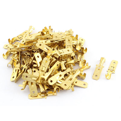 Harfington 100pcs 6.3mm 24mm Metal Male Brass Spade Crimp Terminals Wiring Connectors