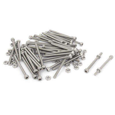 Harfington M3x40mm Stainless Steel Hex Socket Head Knurled Cap Screws Bolts Nut Set 50Pcs