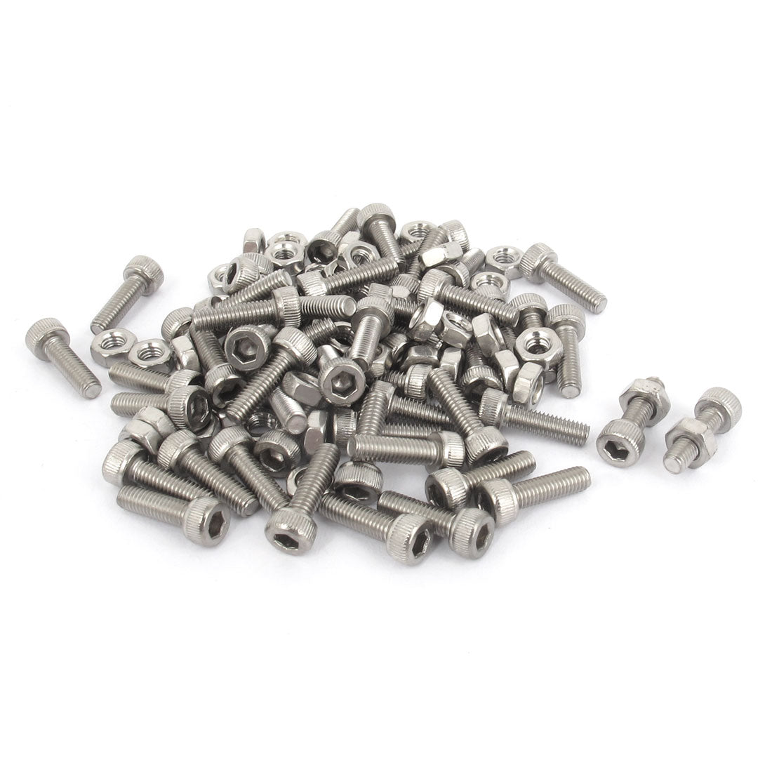 Harfington M3x10mm Stainless Steel Hex Socket Head Knurled Cap Screws Bolts Nut Set 50Pcs