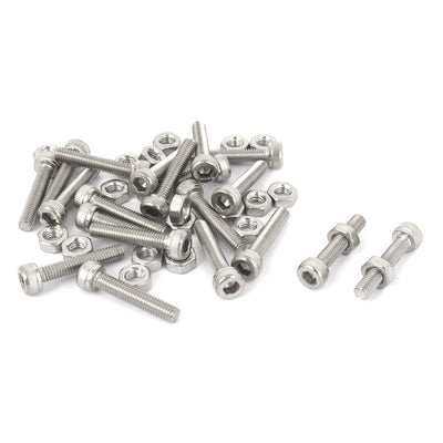 Harfington M3x16mm Stainless Steel Hex Socket Head Knurled Cap Screws Bolts Nut Set 20Pcs