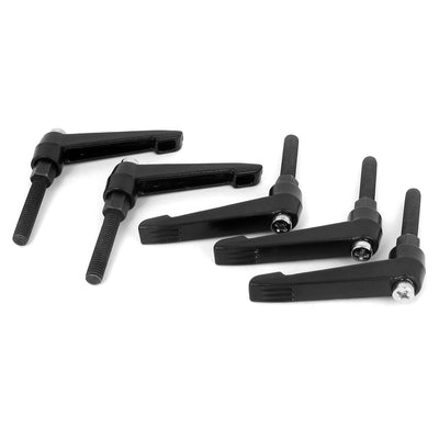 Harfington M6x30mm Male Threaded Lathe Machine Metal Adjustable Handle Lever Grip Black 5pcs