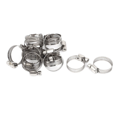 Harfington 16mm to 25mm Metallic Pipe Hose Clamp Clip Silver Tone 15pcs