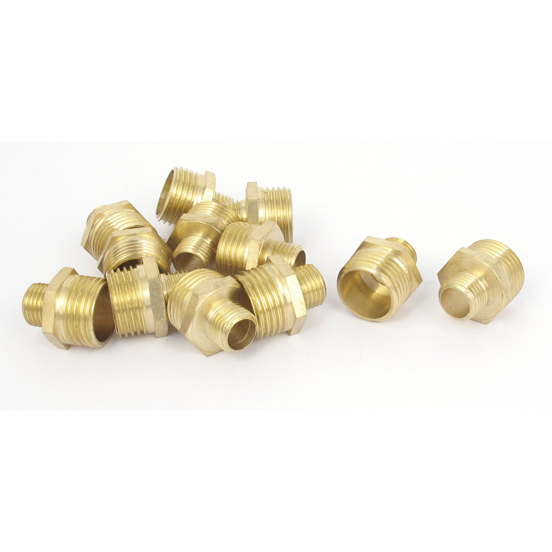 Harfington 12pcs PT1/4" to PT1/2" Male Thread Hex Reducing Nipple Connector Brass Fittings