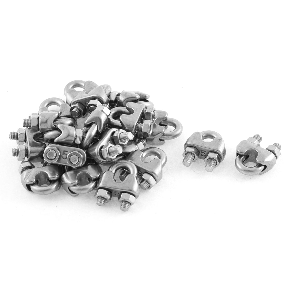Harfington 5mm 1/5" Stainless Steel Wire Rope Cable Clamp Clips Fastener 20pcs