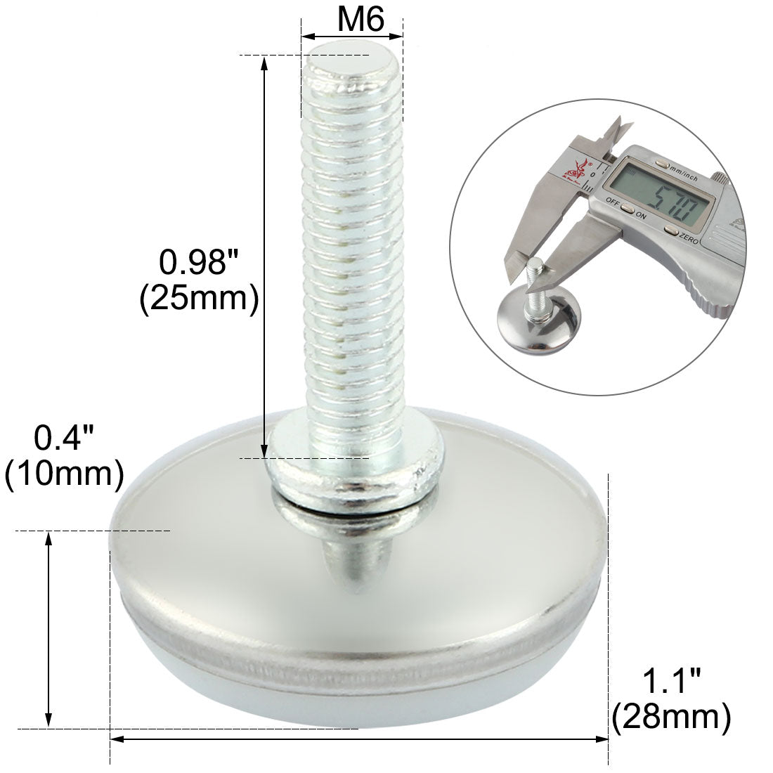 uxcell Uxcell M6 x 25mm Threaded Furniture Cabinet Screw On Leveling Glide Foot 50 Pcs