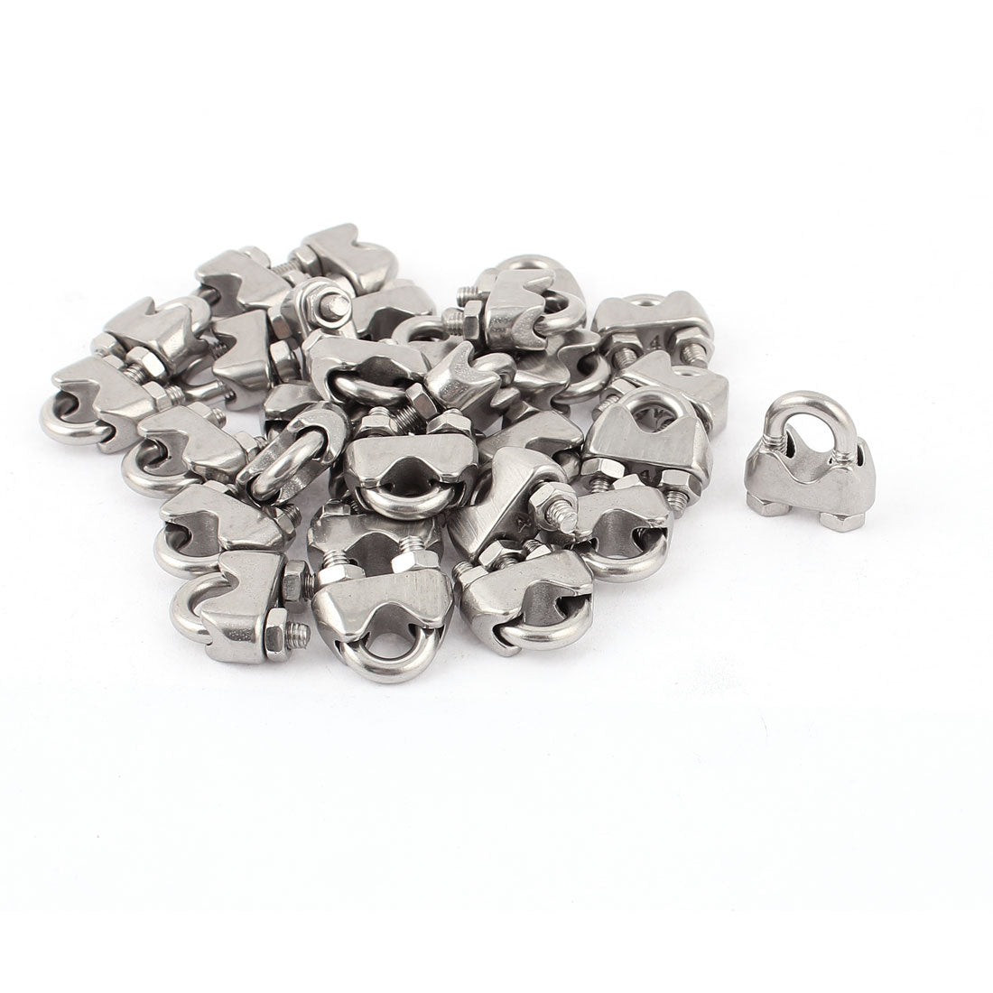 Harfington 4mm 1/6" Stainless Steel Wire Rope Cable Clamp Clips 30pcs