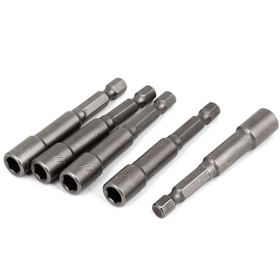 Harfington 1/4" Shank 1/4" Hex Socket Impact Nut Setter Driver Bit Adapter Silver Gray 5pcs