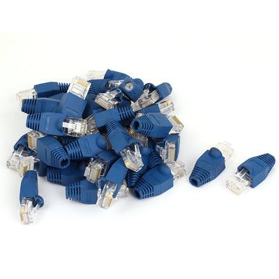 Harfington 40 Pcs 8P8C RJ45 Contacts Head Shielded Network End Wire Adapter Connectors w Boots Cover Blue