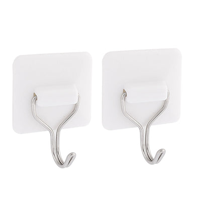Harfington Uxcell Family Wall Door Self Adhesive Sticky Hook Clothes Hanger Holder 1.5Kg Load White 2pcs
