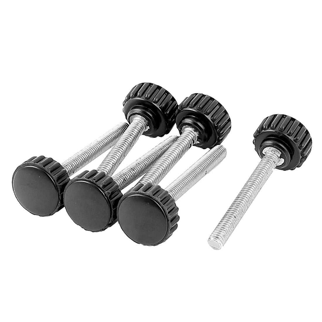 Harfington 6pcs M5×40mm Thread Knurled Round Head Clamping Screw Knob Black