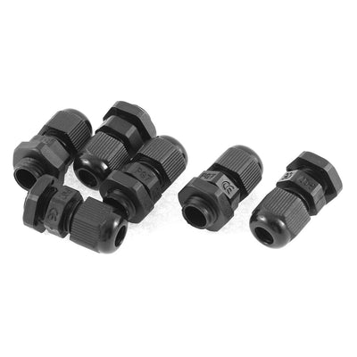 Harfington 6pcs PG7 3.5mm to 6mm Waterproof Connector Adapter Plastic Cables Glands Black