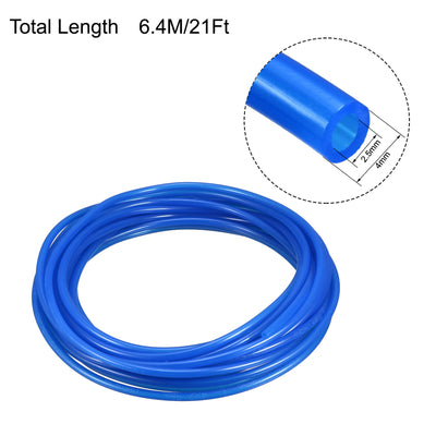 Harfington 2Pcs 6.4M Blue Flexible Polyurethane Air Tubing Fuel Gas Line PU Tube Pipe 2.5mmx4mm