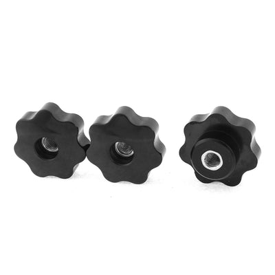 Harfington M8 49mm Star Head Dia Through Hole Clamping Knob Black Silver Tone 3pcs