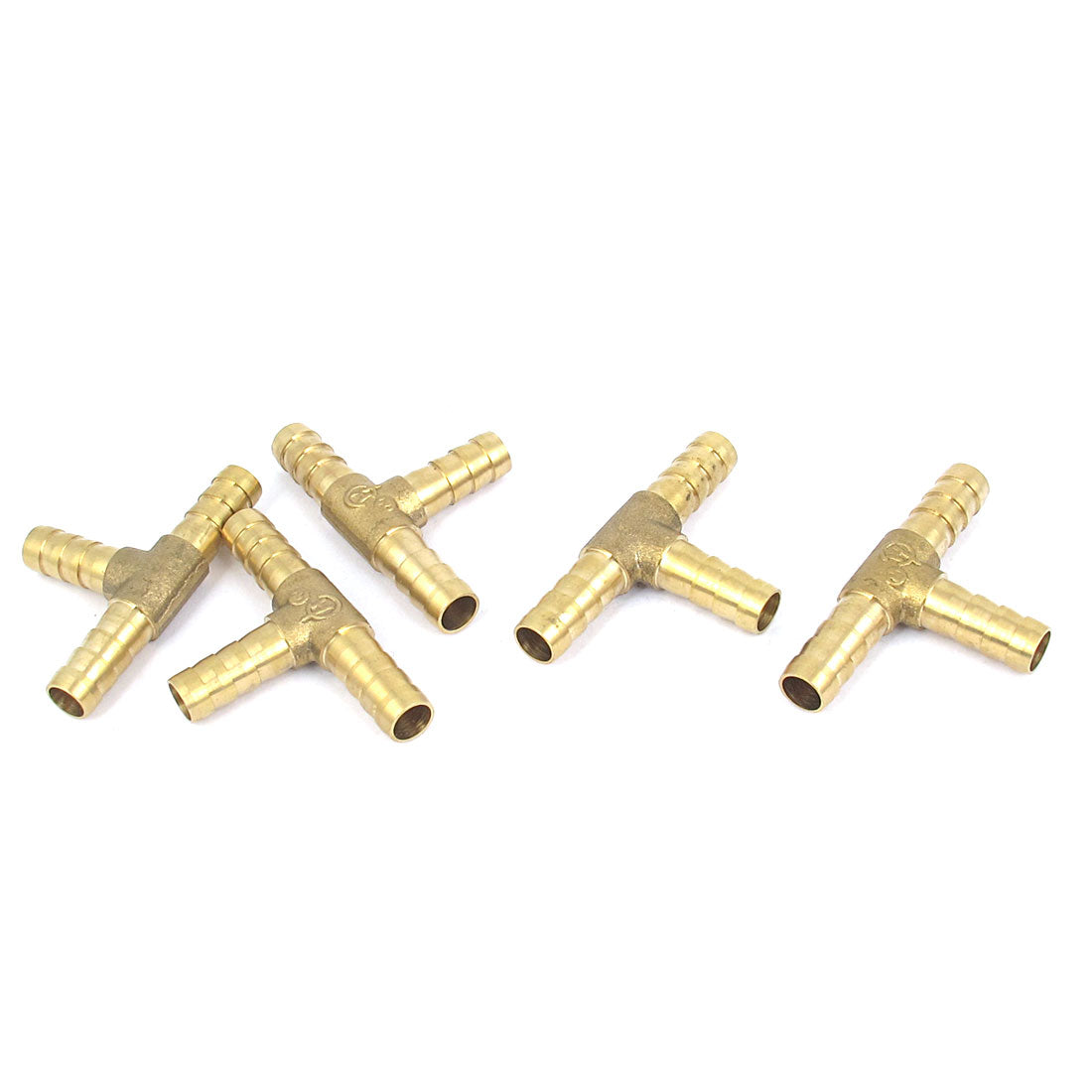 Harfington 5pcs Brass T-Shape 3 Ways Hose Barb Fitting Adapter Coupler Connector 8mm Dia