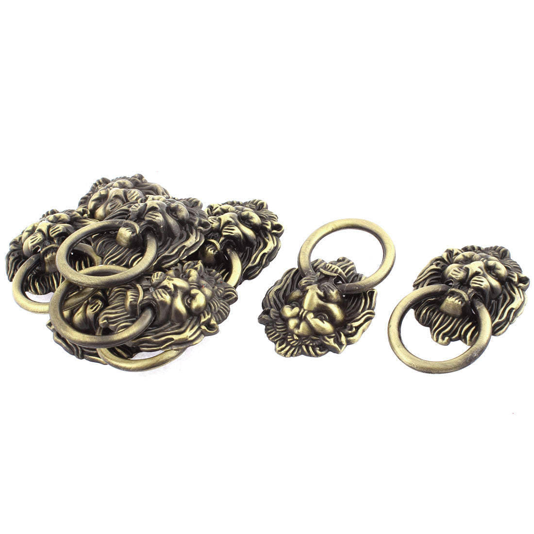 uxcell Uxcell Lion Head Shape Metal Pull Knobs Handle 1.5 Inch Dia Bronze Tone 8pcs