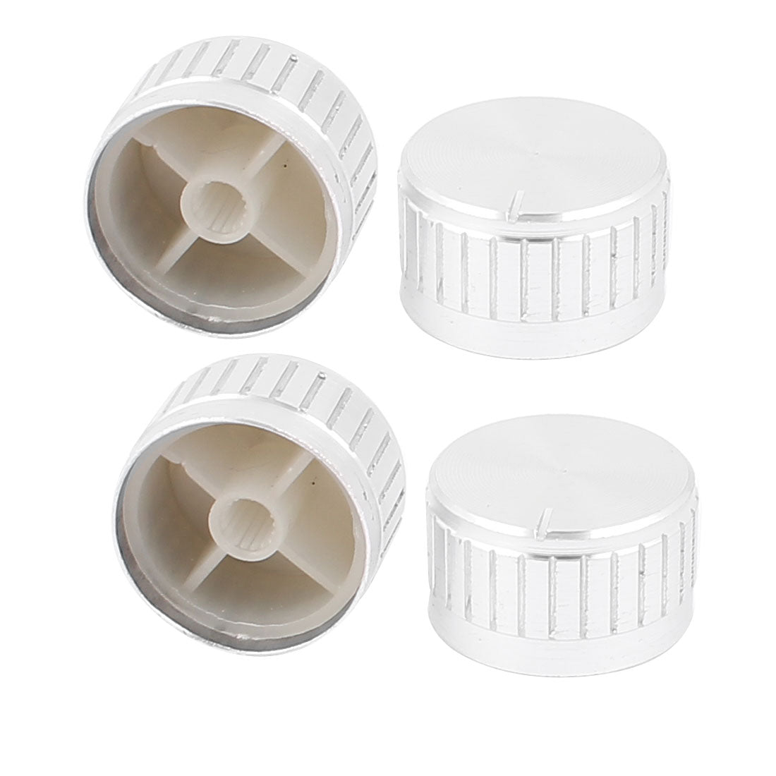 Harfington 4 Pcs 30mm x 6mm Aluminium Alloy Potentiometer Control Switch Volume Cap Knurled Button Silver Tone