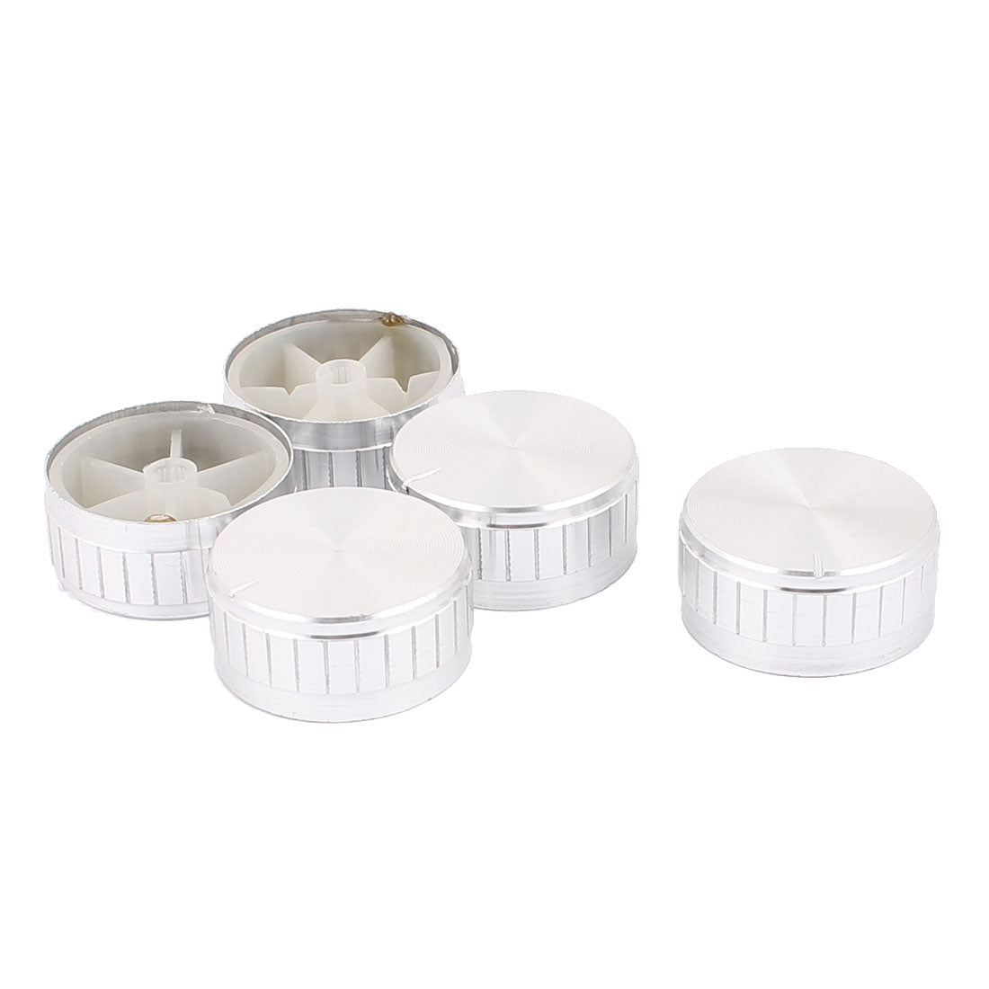 Harfington 5 Pcs 40mm x 6mm Aluminium Alloy Potentiometer Control Knob Volume Cap Knurled Button Silver Tone