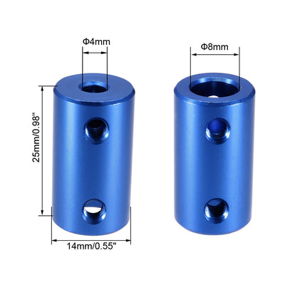 Harfington 4mm to 8mm Bore Rigid Coupling 25mm Length 14mm Diameter Shaft Coupler Connector Aluminum Alloy Blue