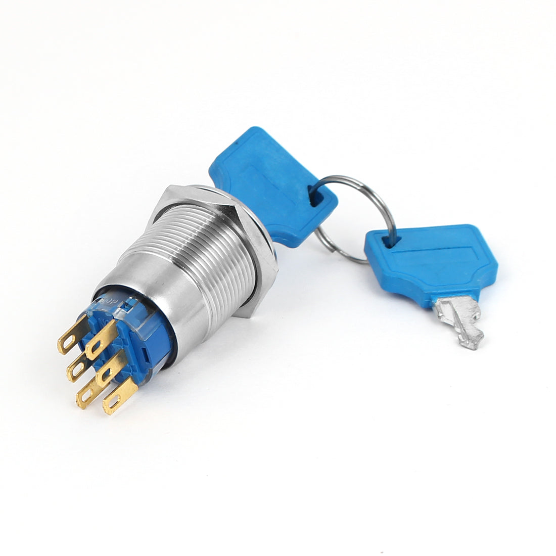 Harfington 19mm Dia Thread Three Tranches key Rotary Control DPDT Latching Pushbutton Switch