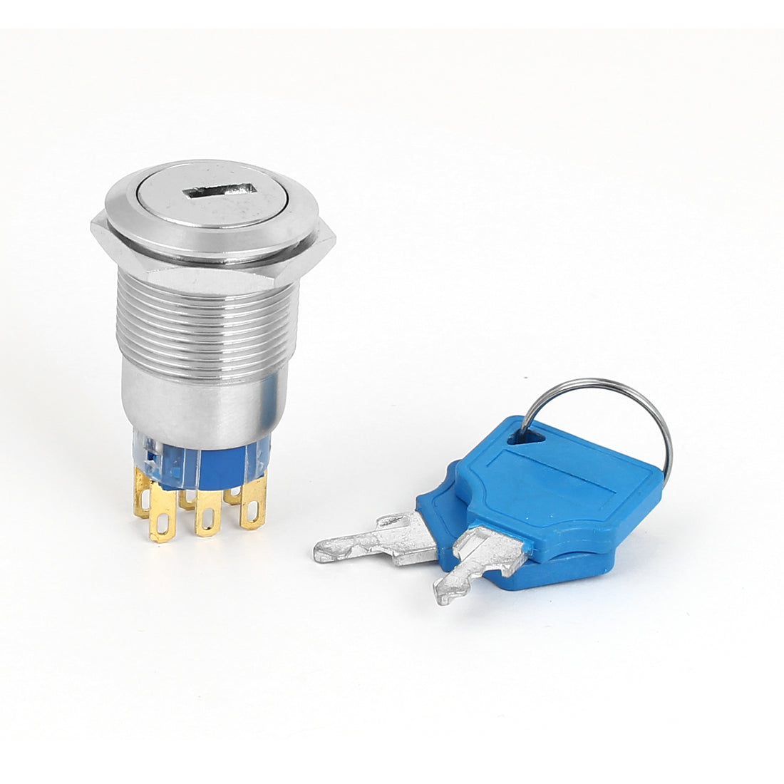 Harfington 19mm Dia Thread Three Tranches key Rotary Control DPDT Latching Pushbutton Switch