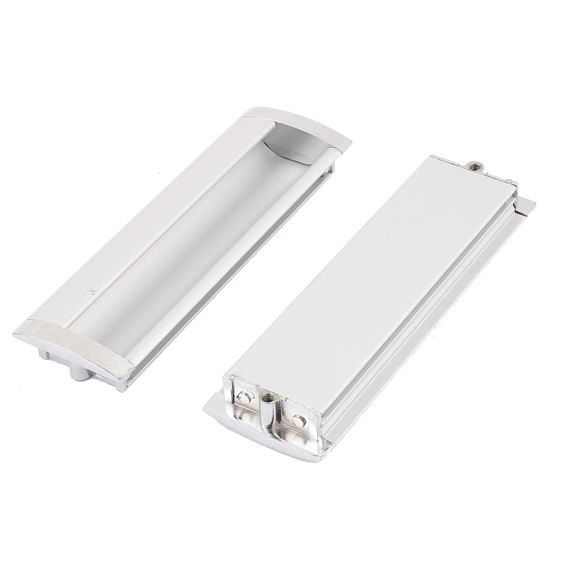 uxcell Uxcell Rectangular Recessed Flush Pulls Drawer Sliding Door Handle Silver Tone 140x43mm