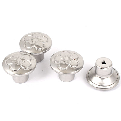 Harfington Uxcell Closet Drawer Door Flower Print Round Stainless Steel Pull Handle Knob Silver Tone 4pcs