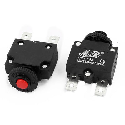 Harfington Uxcell 4Pcs MR1 AC 125/250V/32VDC 15A Circuit Breaker Current Overload Protector Switch Black