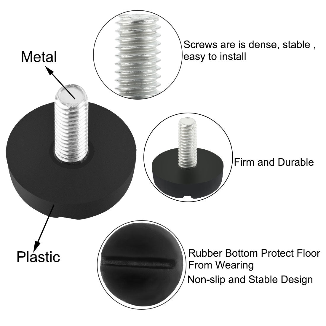 uxcell Uxcell 5pcs 21mm Dia Round Plastic Base Leveling Foot Threaded Glide Feet M6 x 13mm