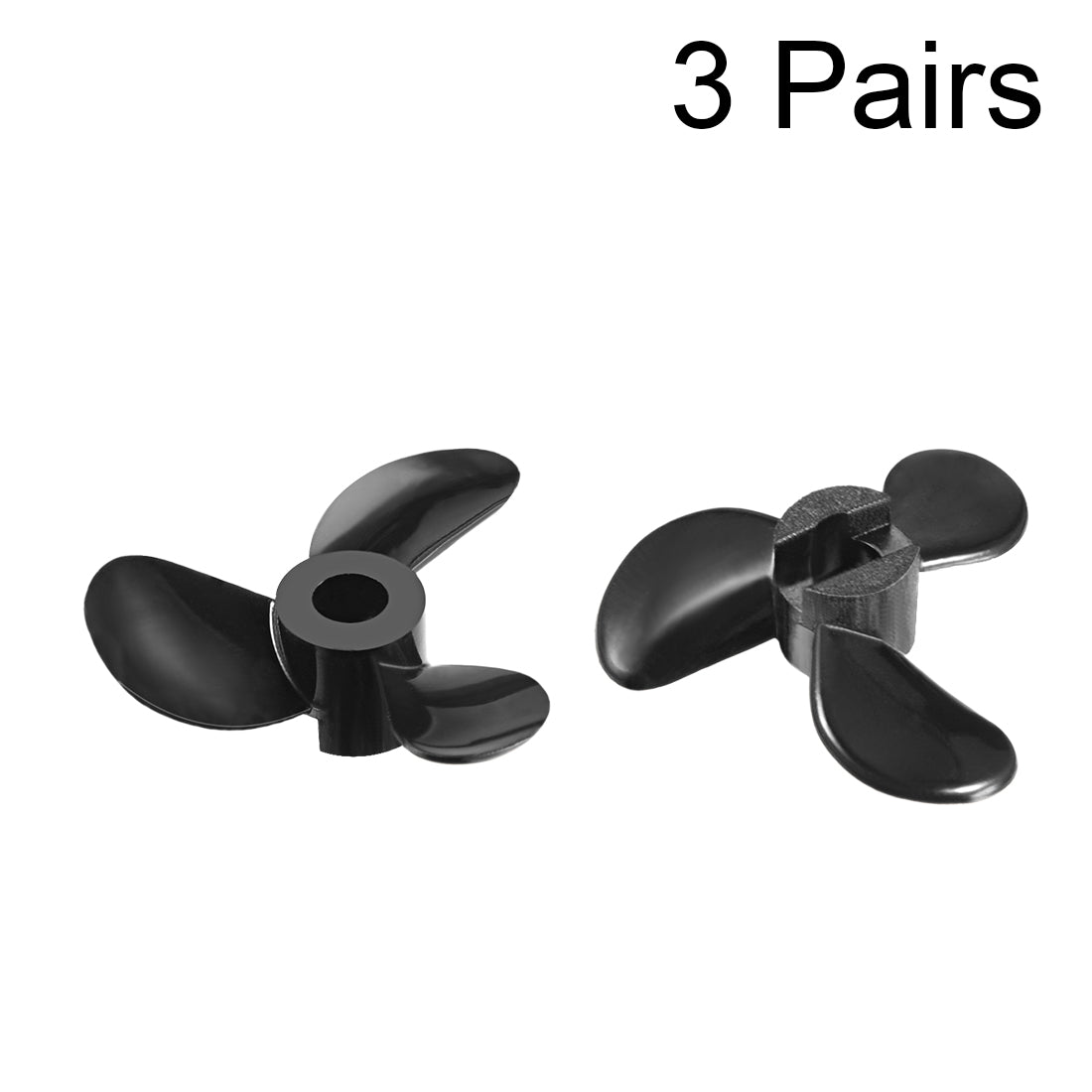 uxcell Uxcell RC Boat CW CCW Propeller 3mm Shaft 3 Vanes 28mm Fan Shape Pastic Black Rotating Propeller Props for RC Boat, 3pairs