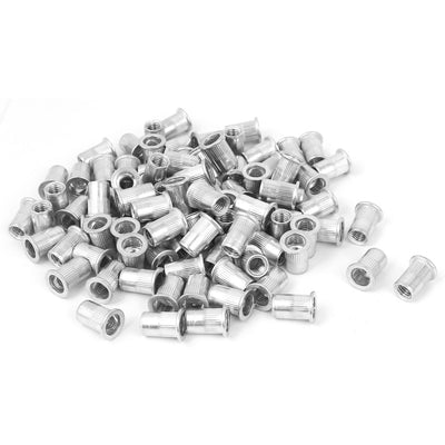 Harfington M8 Aluminum Flat Head Rivet Nut Insert Silver Tone 100pcs