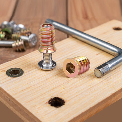 Harfington Uxcell 30pcs M6 x 12mm Furniture Fixing Hexagon Socket E-Nuts for Wooden Furnitures