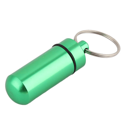 Harfington Uxcell Aluminum Alloy Portable Pill Tablet Case Box Holder Keyring Keychain Green 2pcs