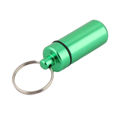 Harfington Uxcell Aluminum Alloy Portable Pill Tablet Case Box Holder Keyring Keychain Green 2pcs