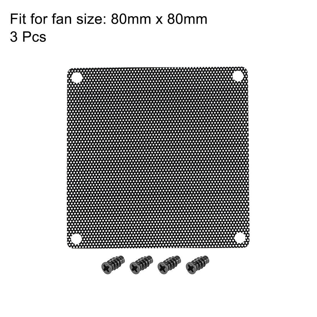 uxcell Uxcell 3 Pcs Black PC Fan Dust Screen Plastic Dustproof Computer Case Mesh 80x80mm with Screws