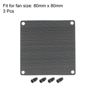 Harfington Uxcell 3 Pcs Black PC Fan Dust Screen Plastic Dustproof Computer Case Mesh 80x80mm with Screws
