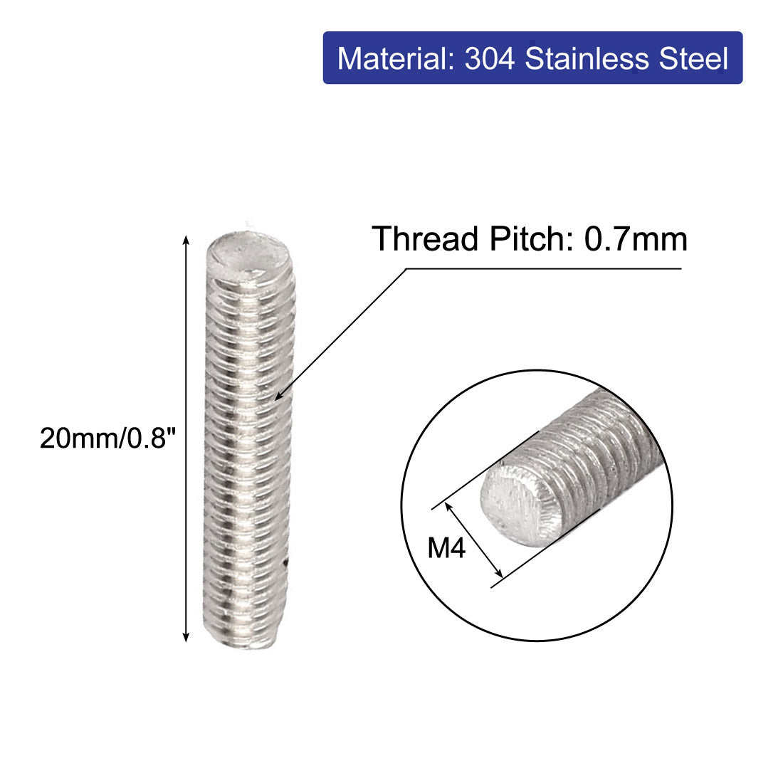 uxcell Uxcell M4 x 20mm 304 Stainless Steel Fully Threaded Rod Bar Studs Silver Tone 50 Pcs