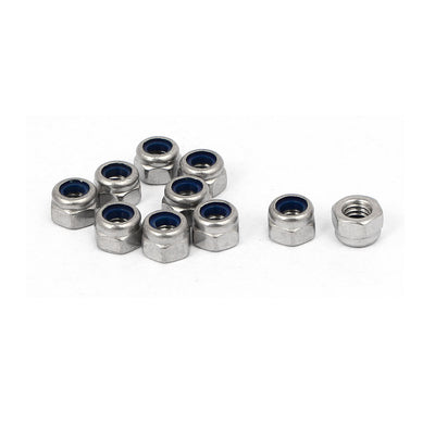 Harfington Uxcell M4 x 0.7mm 304 Stainless Steel Nylon Insert Hex Lock Locking Nut 10PCS