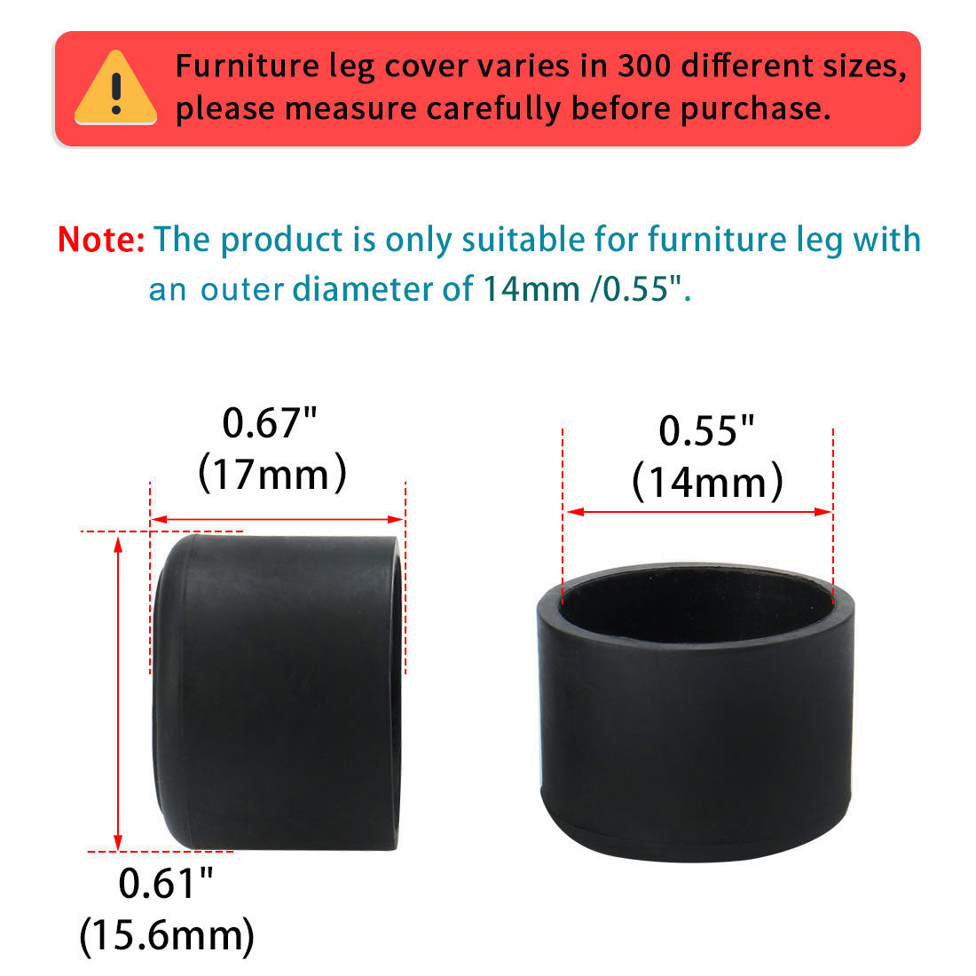 uxcell Uxcell Furniture Chair Table PVC Round Shape Leg Foot Covers Black 14mm Inner Dia 20 PCS